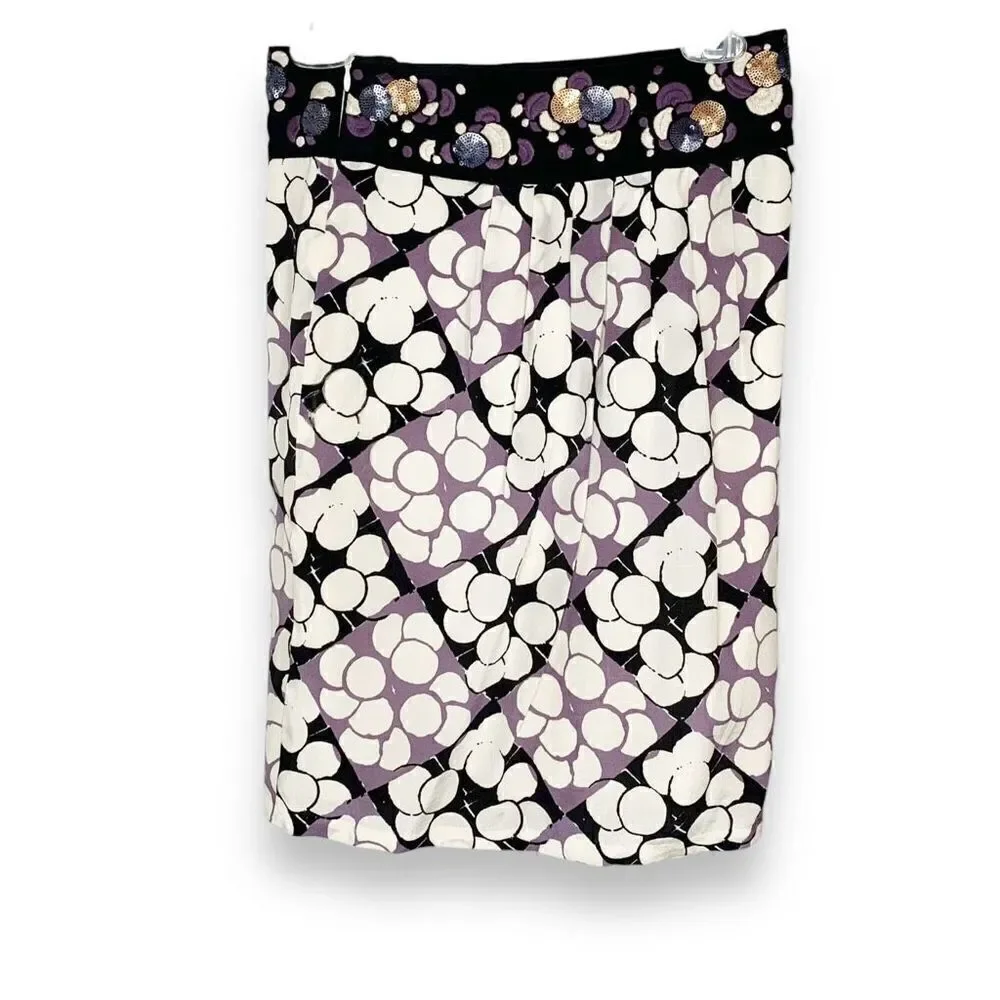 Anthropologie Floreat Silk Embroidered Sequin Bubbles Pencil Skirt Women’s Siz 2